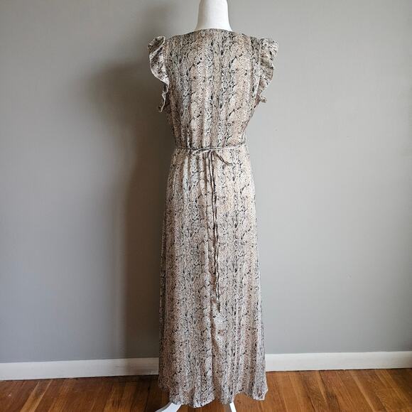 Q2 Snake Print Maxi Dress – Flutter Sleeve, Tie Waist, Women’s M - Picture 3 of 8